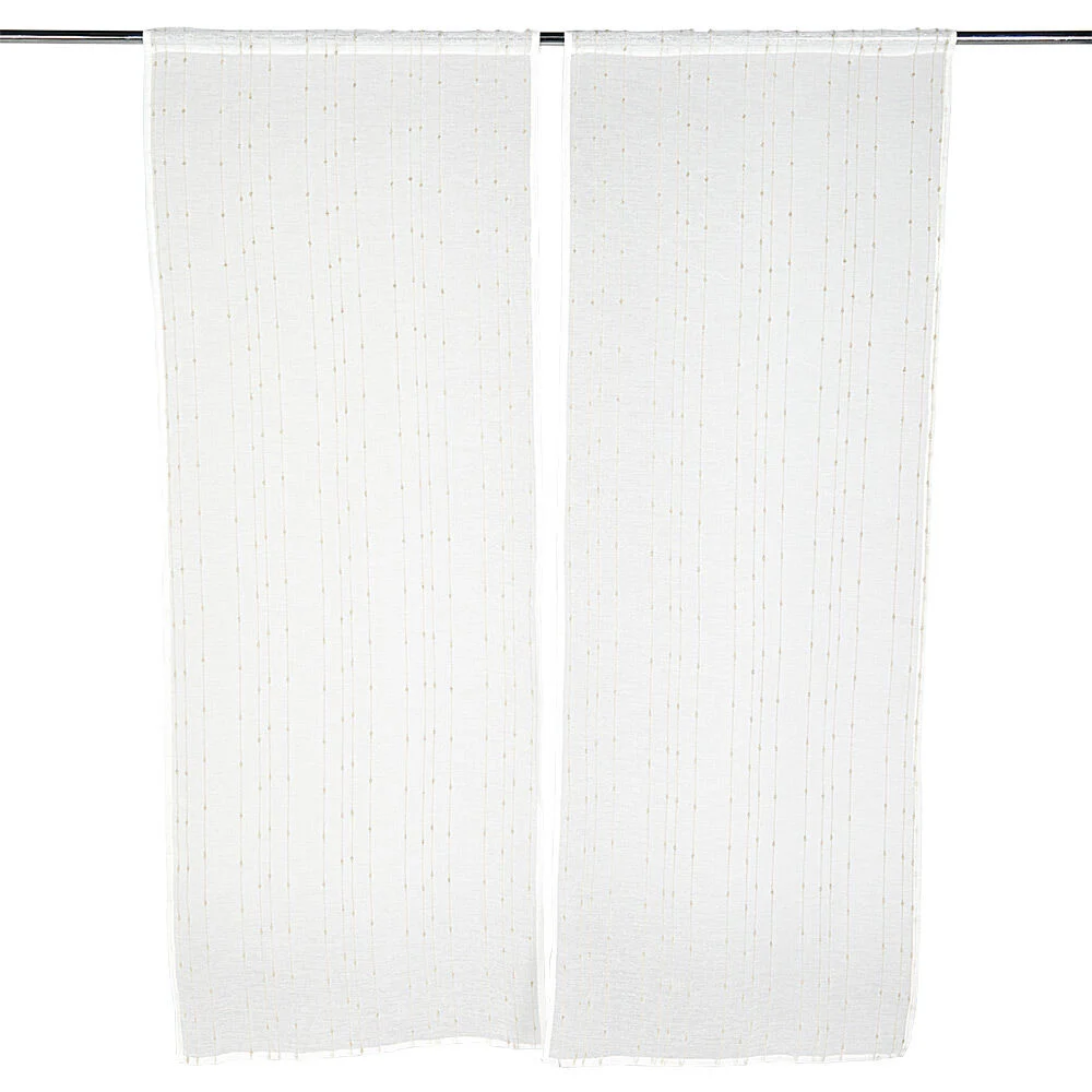 Vitrage droit passe tringle blanc broderie fil beige x2