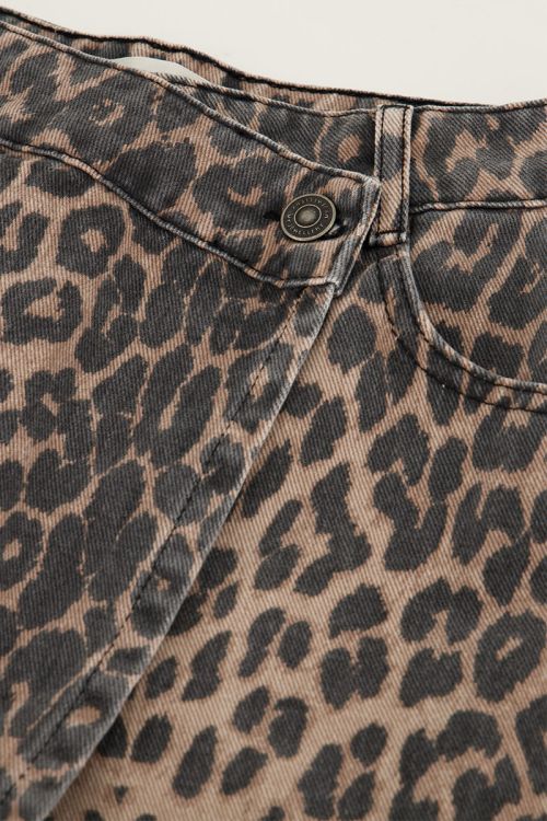 Denim panterprint skort met overslag