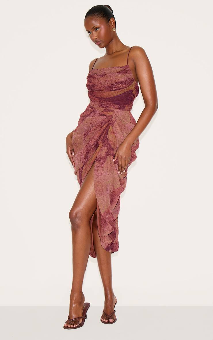 Violet Foncé Robe Midi Drapée Froncée En Mousseline