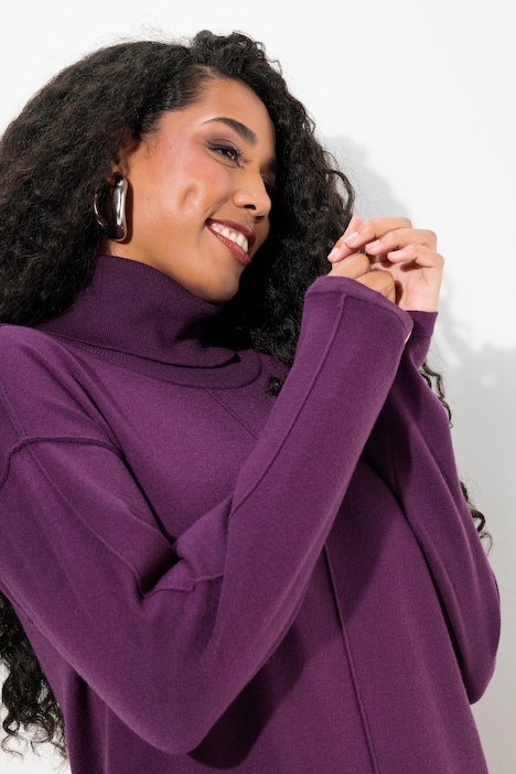 Strickkleid, Ziernähte, Rollkragen, Langarm