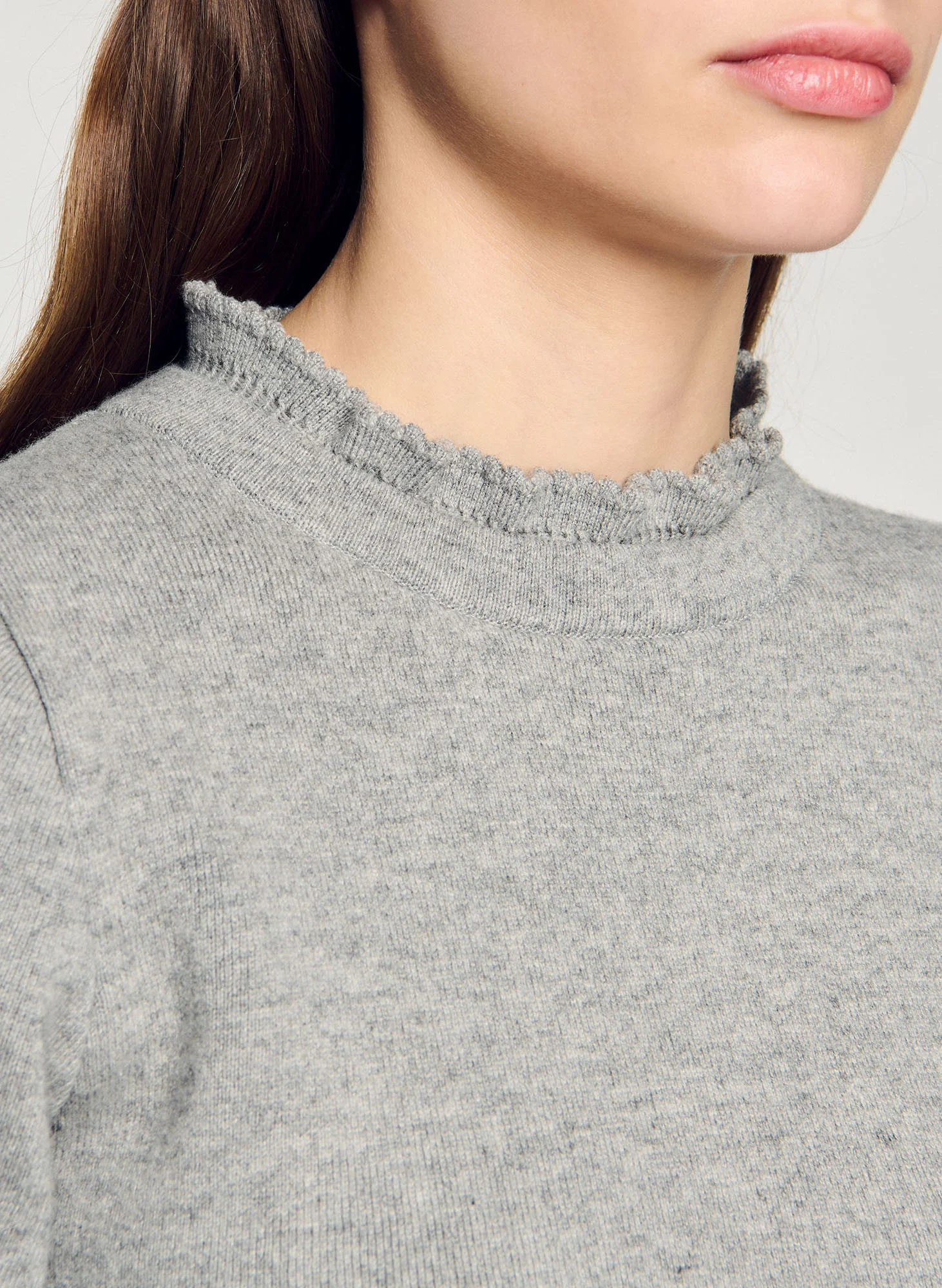 Pull à volants en laine mélangée | Gris