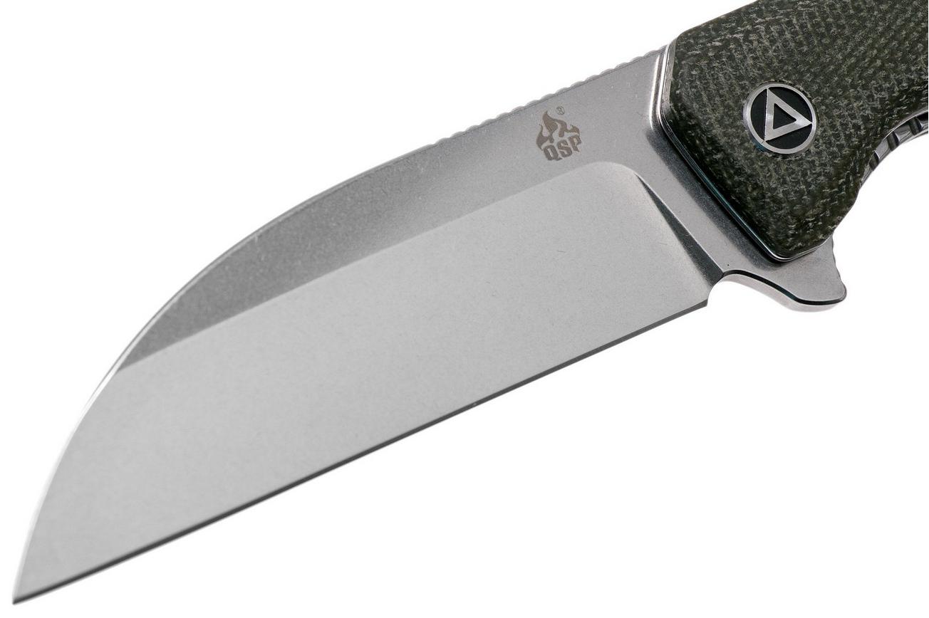 QSP Knife Pelican QS118-E1 Stonewash, Green Micarta zakmes