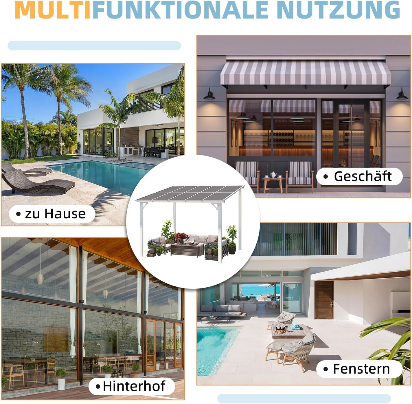 UNIONLINE 3x3m Wandgestellter Gartenpavillon – Markdown! Metall Pavillon für Terrasse, Veranda, Hinterhof, Weiß, PVC-Dach