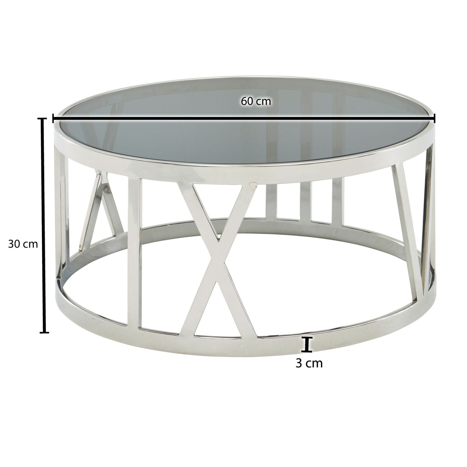 Couchtisch - schwarz-silberfarben - Glasplatte - 60 cm