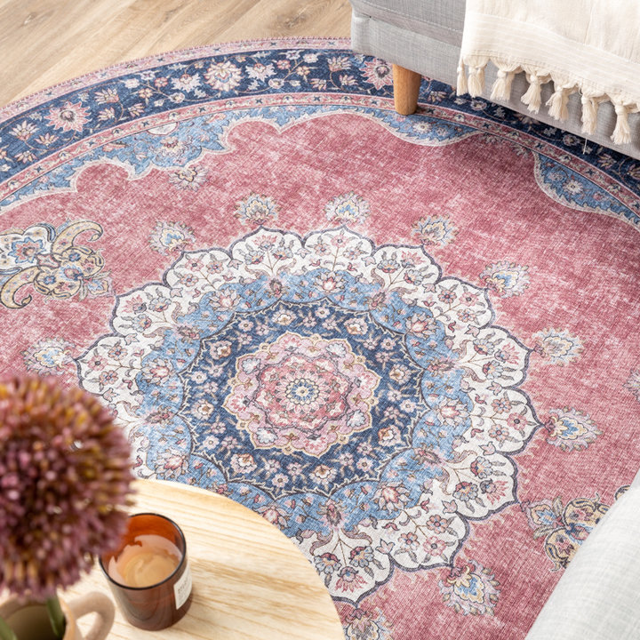 Rond vintage vloerkleed - Lily Medaillon Rood/Roze | Fleurig