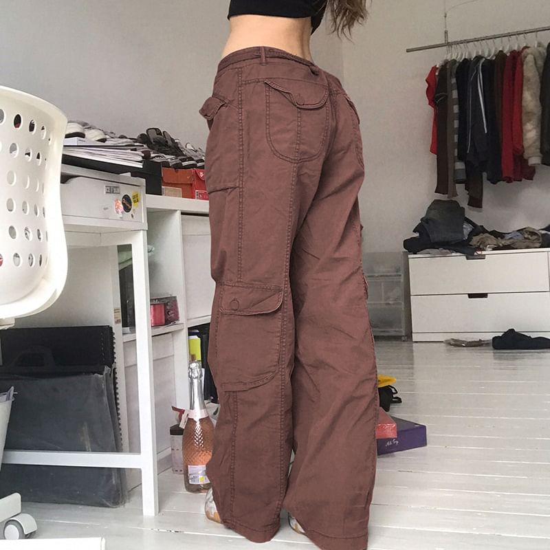 BrickBlack - Low Rise Plain Wide-Leg Cargo Jeans