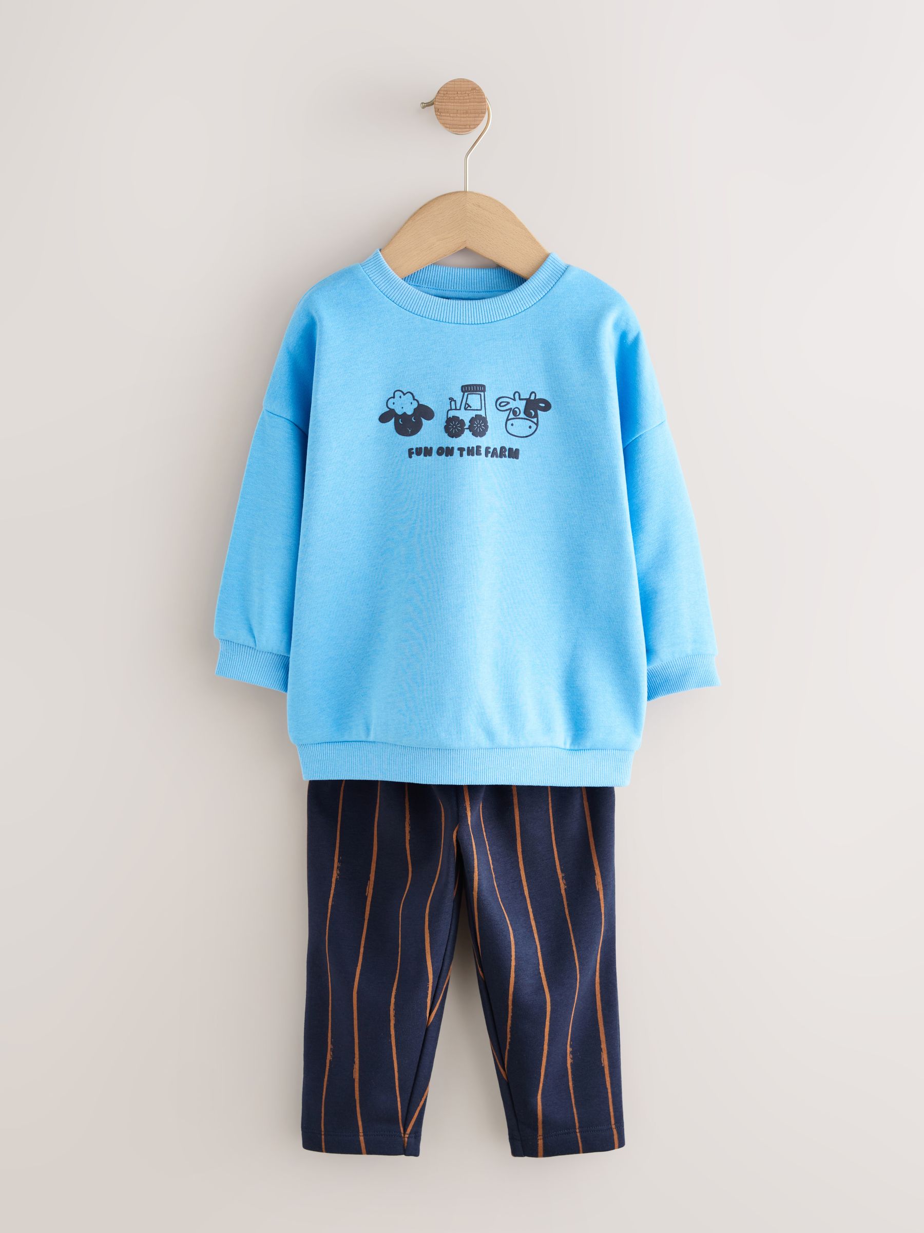 Blauw boerderijdier - Set met sweatshirt en joggingbroek met strepen (3mnd-7jr)