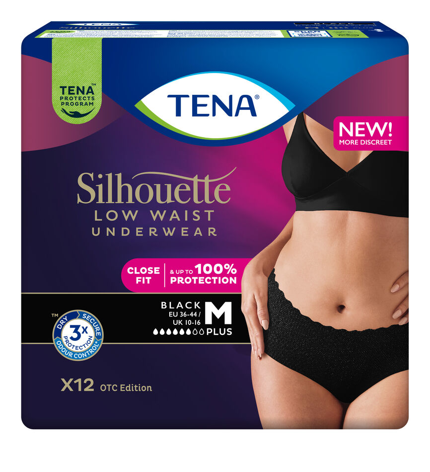 Tena Silhouette Pants Plus Low Waist sort M 12 stk