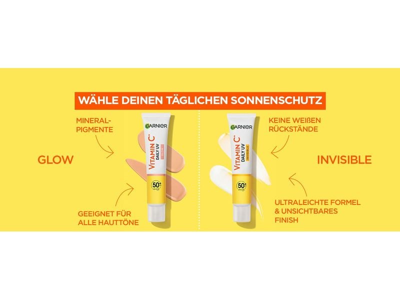 Garnier Sonnencreme Vitamin C Daily UV Fluid Invisible 40 m Sonnenfluid schützt vor Sonneneinstrahlung und sorgt für ein glatteres Hautbild