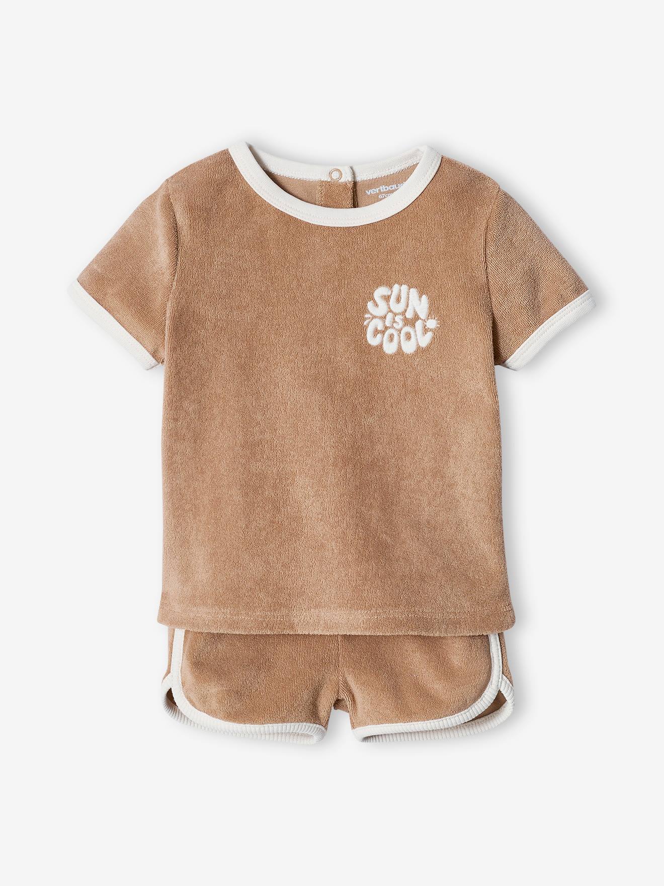 Conjunto de lã encaracolada para bebê: camiseta + shorts marrom-acinzentados