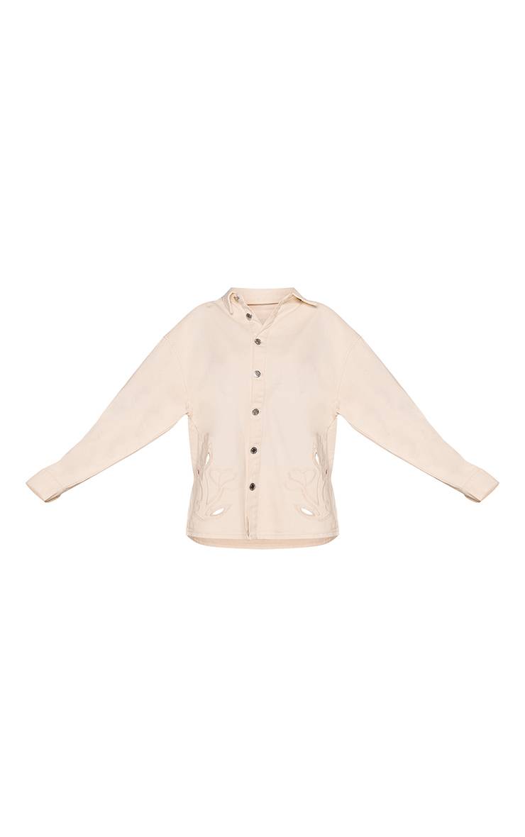 Ecru Chemise En Jean À Détails Ajourés Et Broderie Florale