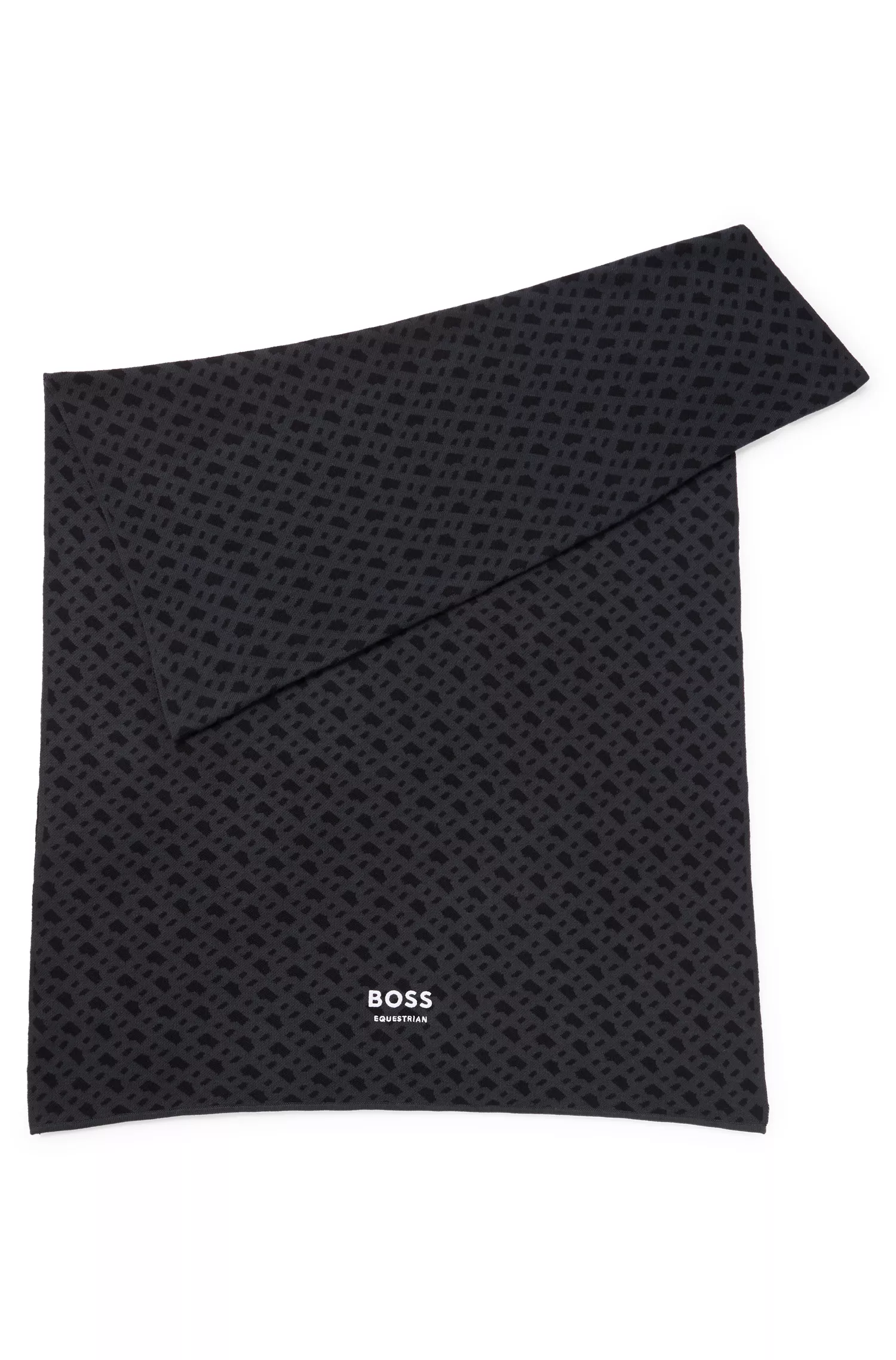 Cachecol BOSS Black-Equestrian em mistura de algodão com jacquard de monograma