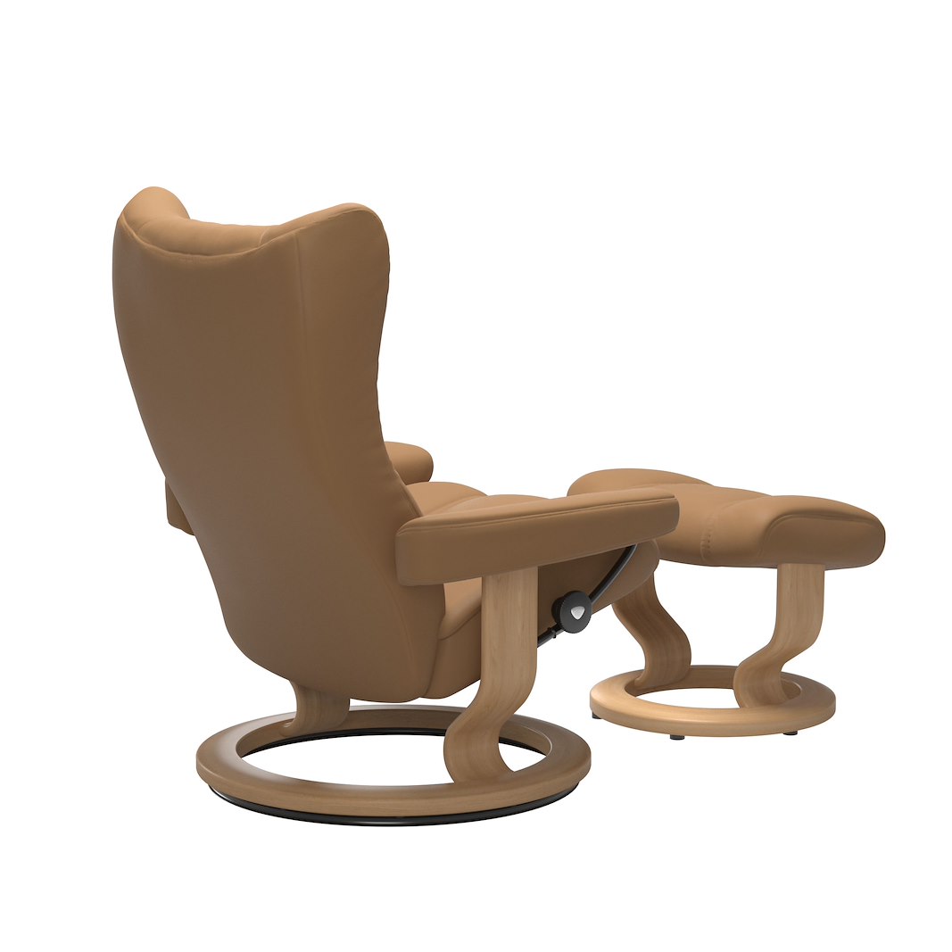 Wing (M) Classic lenestol med krakk Hud Paloma Spesial Taupe og Classic understell eik