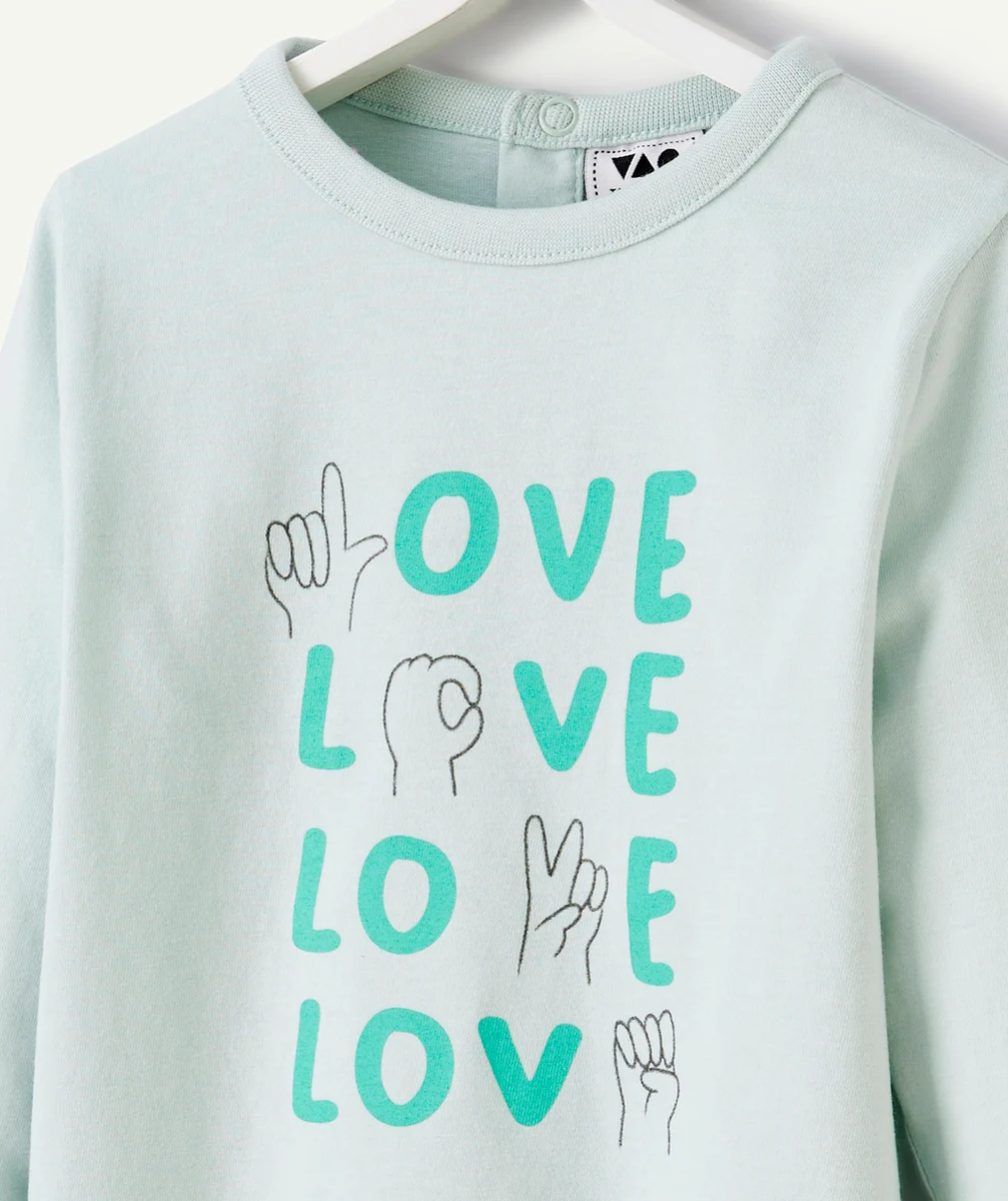 T-SHIRT BÉBÉ FILLE EN COTON BIO VERT AVEC MESSAGES ANIMÉS LOVE