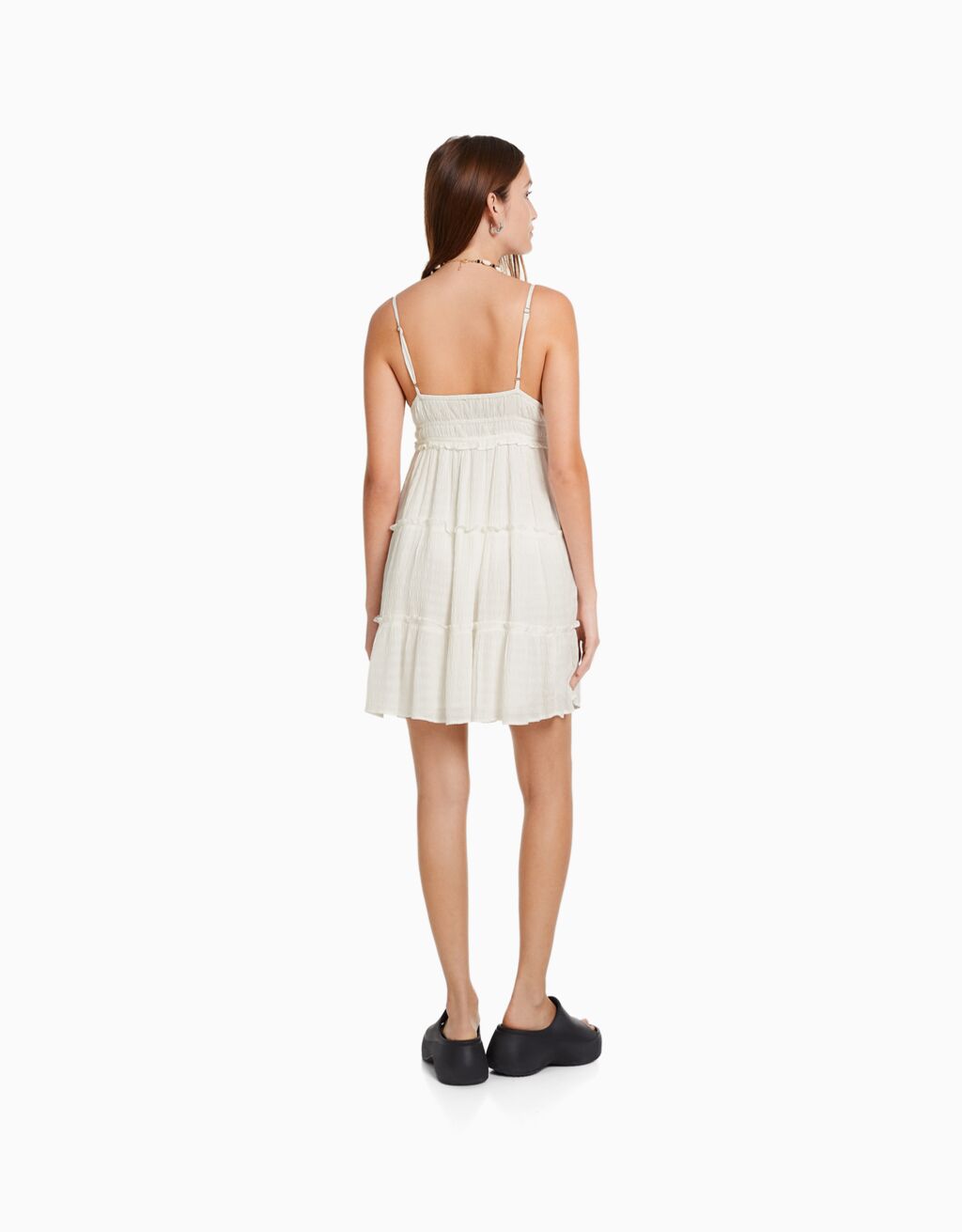Mini vestido com alças franzidas