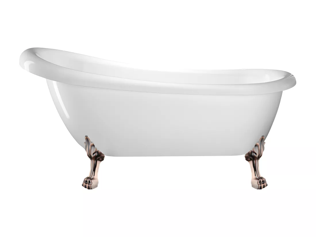 Baignoire ancienne rétro sur pieds RICHMOND Blanche 155 cm Pieds de Lion Cuivre rouge vieilli