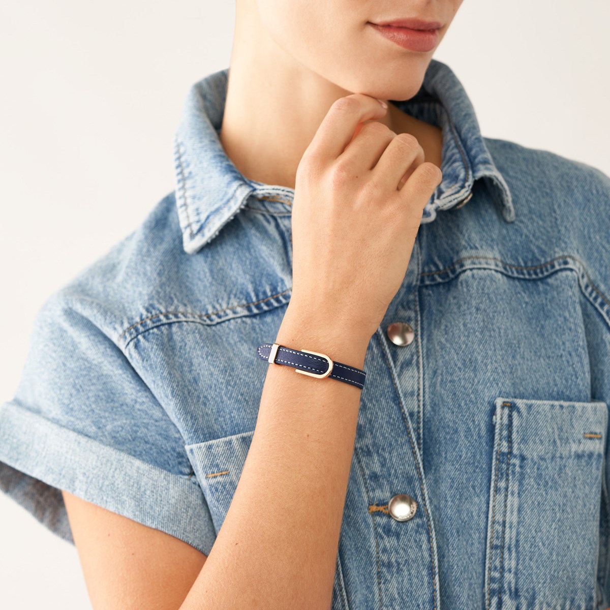 Bracelet Fossil Heritage D-Link en cuir bleu
