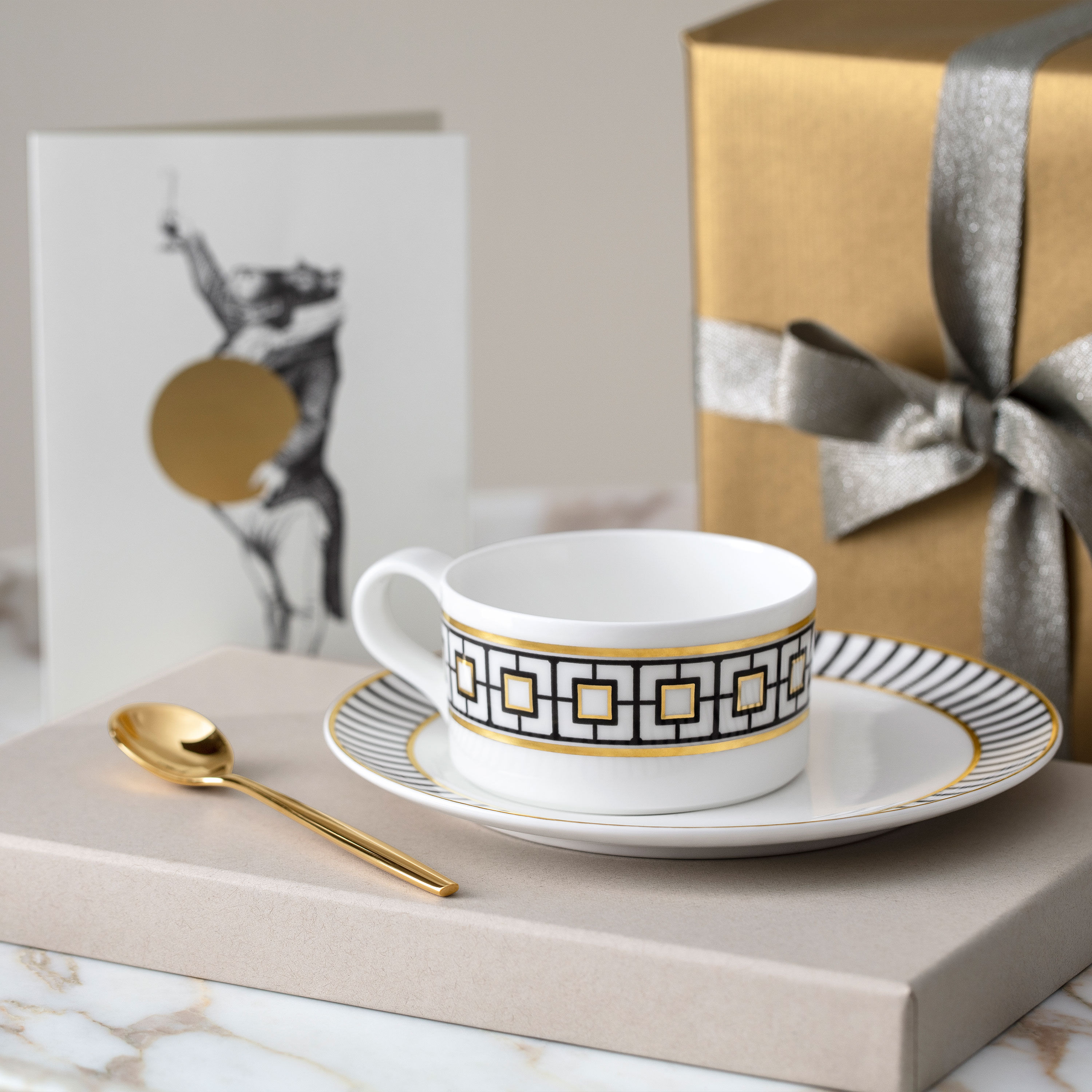 MetroChic Coffee cup saucer Multi-colored, 7.3'', Premium Bone Porcelain
