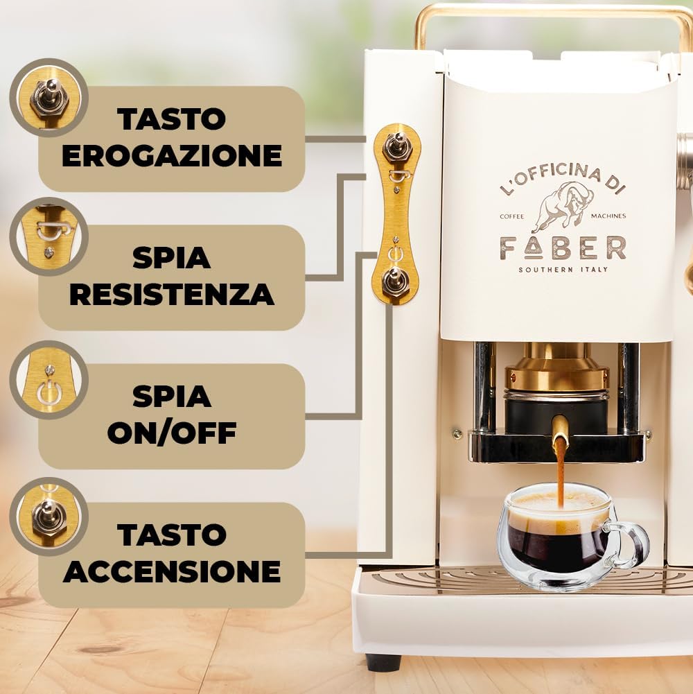 FABER COFFEE MACHINES | Modèle Pro Total Inox Deluxe | Machine à café à dosettes ese 44mm | Pressacialda en laiton réglable | électrovanne de série (laiton)