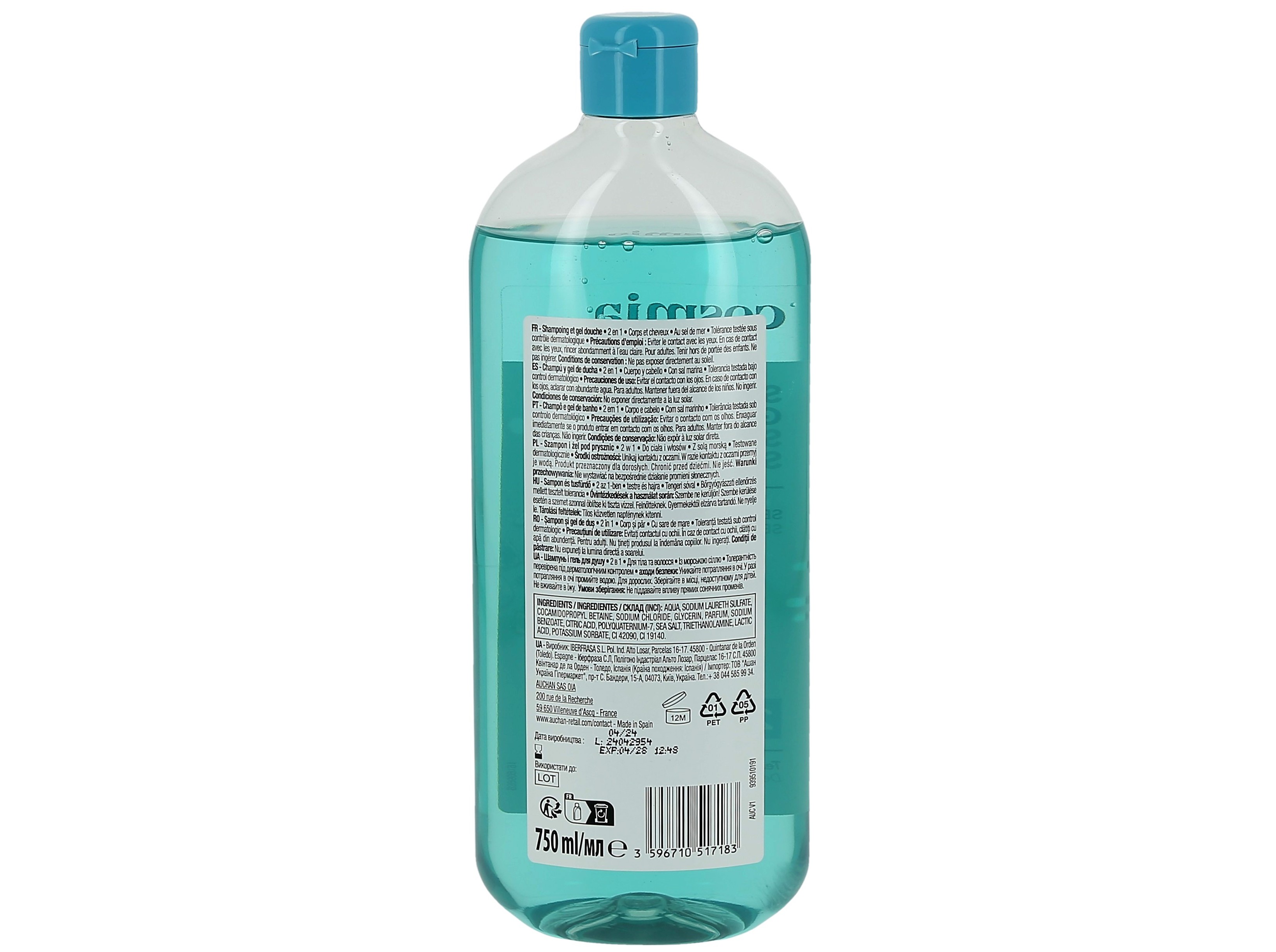 GEL BANHO COSMIA 2EM1 SAL MARINHO 750ML