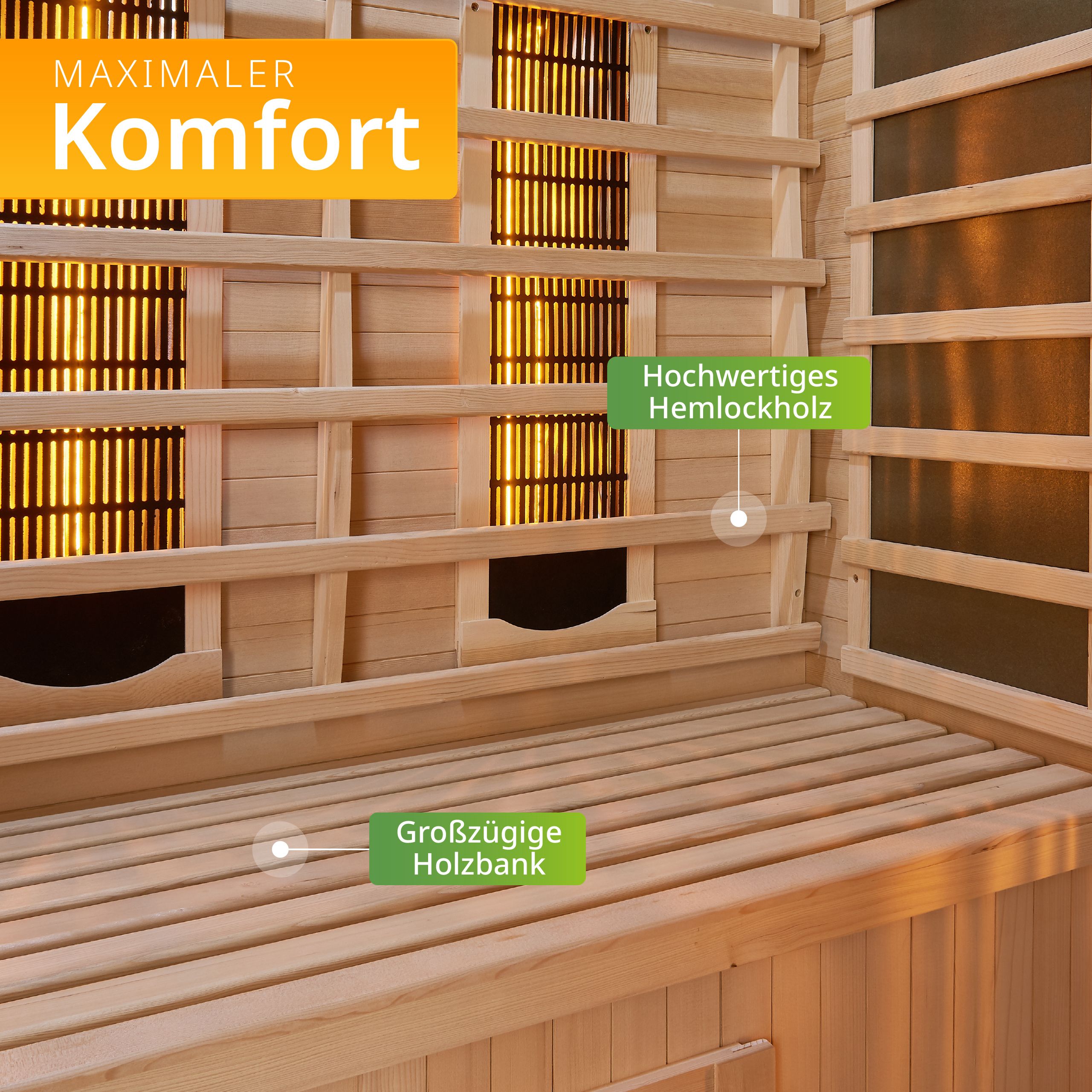 Artsauna Infrarotkabine Kiruna160 Dual Technologie – 6 Vollspektrumstrahler & 3 Flächenstrahler