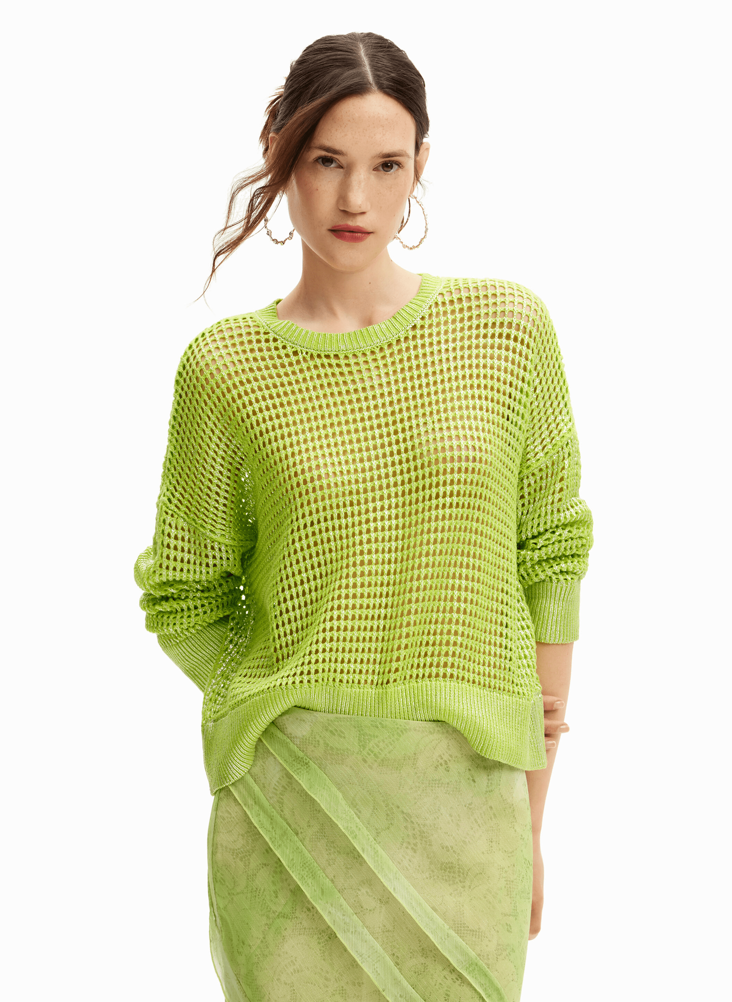 Pull droit en maille texturée | Vert