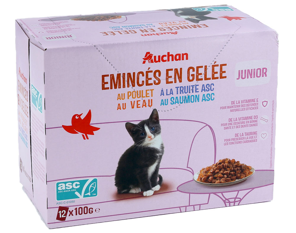 COMIDA HÚMIDA PARA GATO AUCHAN JÚNIOR SAQUETAS PEDAÇOS EM GELEIA MIX 12X100G