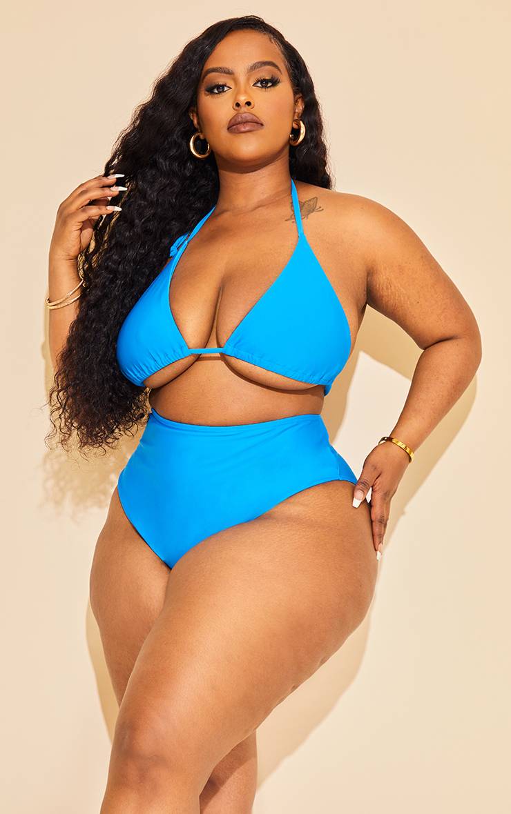 Bleu Vif Bas De Bikini Taille Haute Mix & Match Grande Taille
