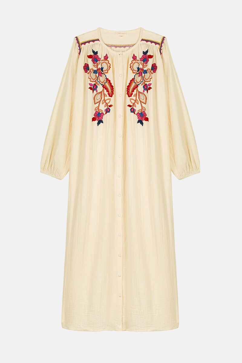 LOUISE MISHA<br>Vestido maxi bordado com mangas compridas DJINALIA