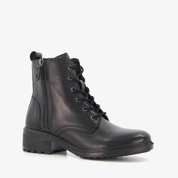 Harper leren dames veterboots zwart