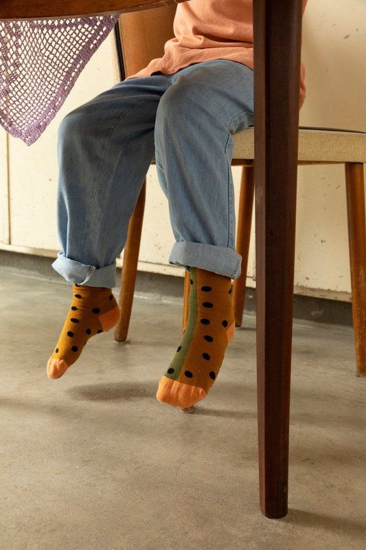 Sticky Lemon - knee high socks | black freckles | caramel fudge + seventies green