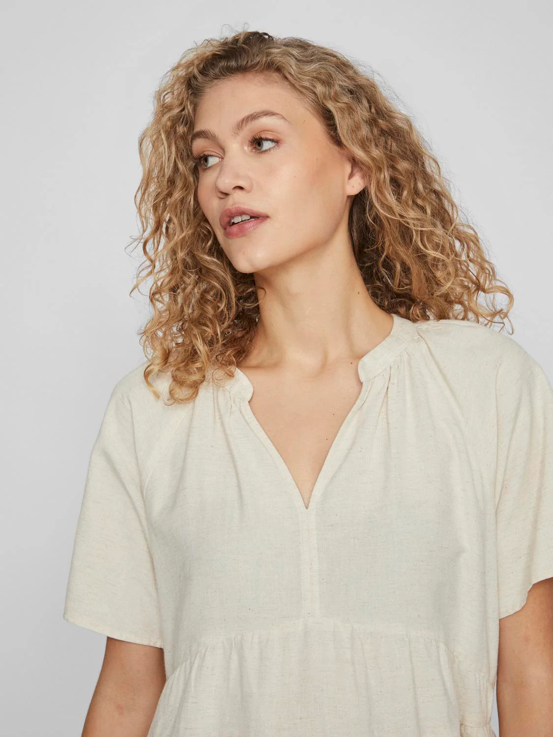 Vila  Viprisilla V-Neck kort kjole - Super Light Natural Melan