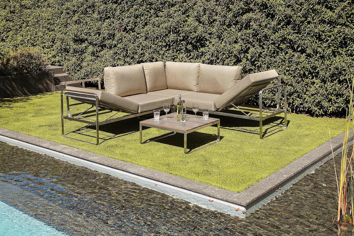 greemotion Gartenmöbel Set Sydney Beige 4-teilig - Lounge Set aus Edelstahl - Gartenlounge Set inkl. Kissen