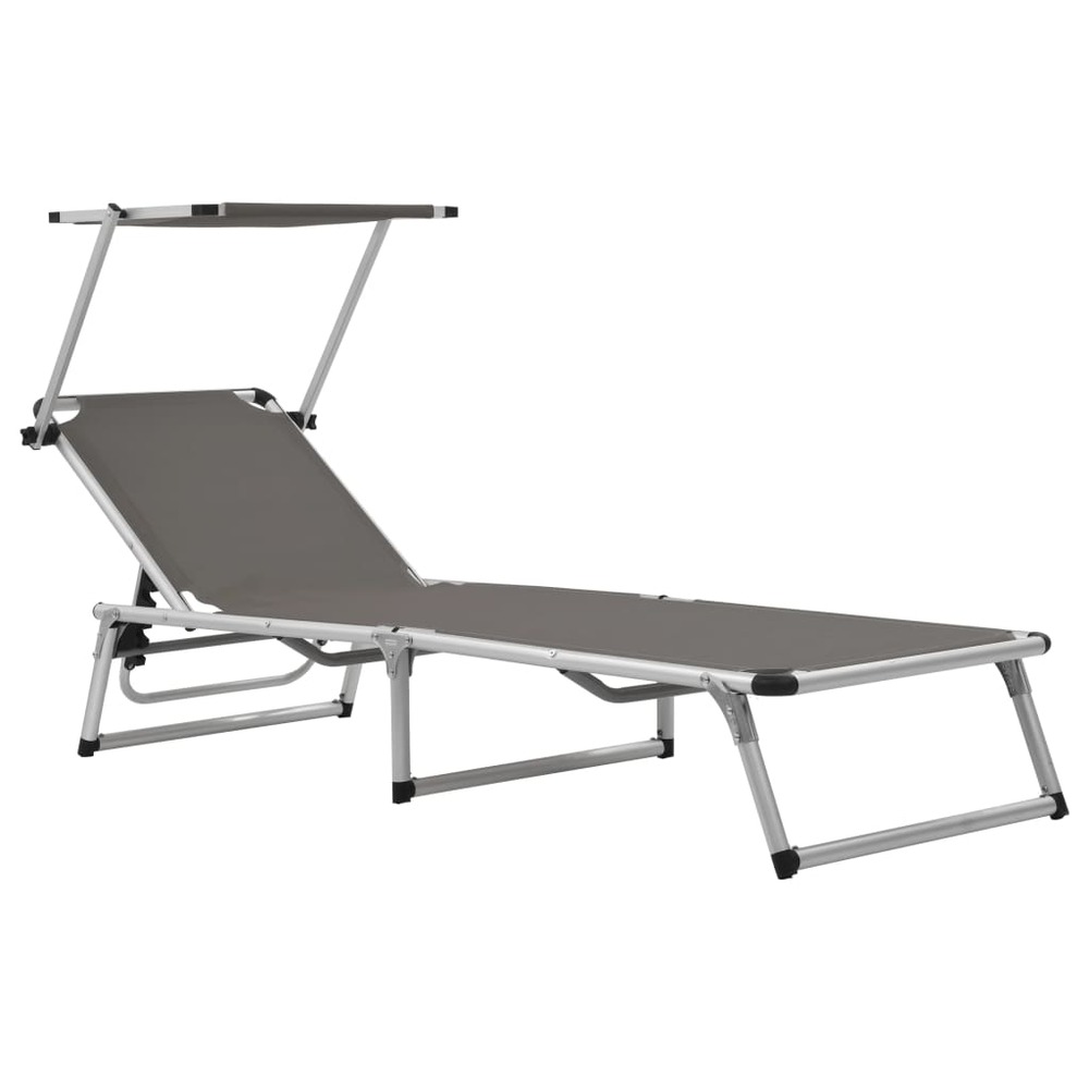 Chaises longues pliables et toit 2 pièces aluminium textilène gris