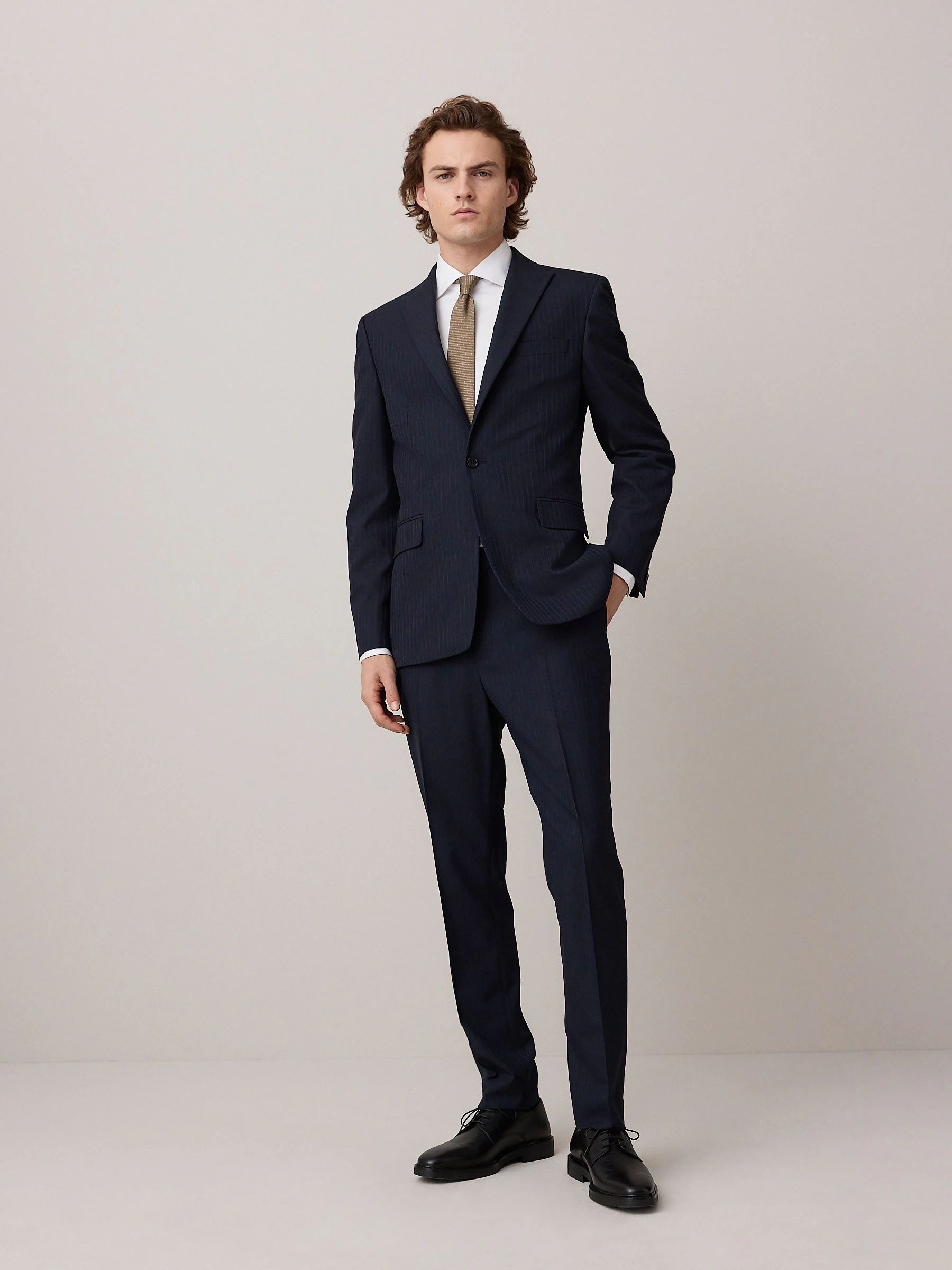 Marineblauw - Gestreept slim-fit colbert