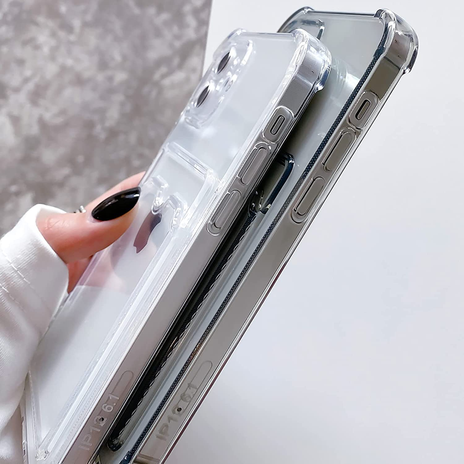 iPhone 13 Pro Gummi Case Hülle mit Kartenfach   Air Cushion Fallschutz - Transparent
