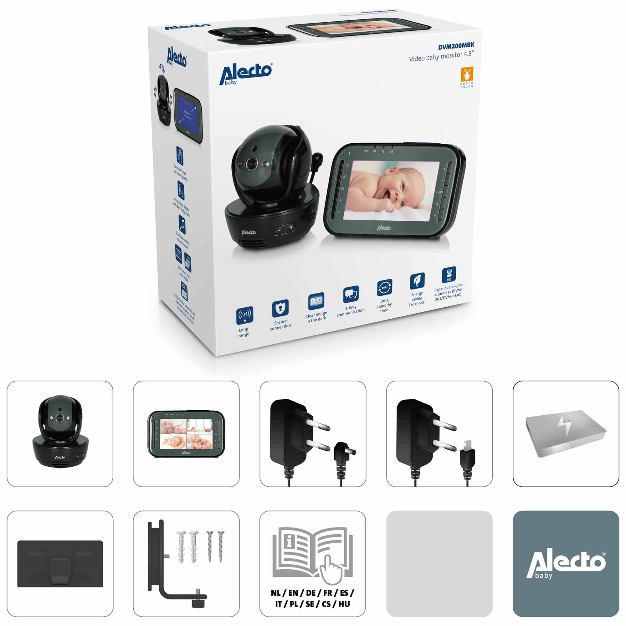 Alecto DVM200M Babyfoon met camera en 4.3 kleurenscherm