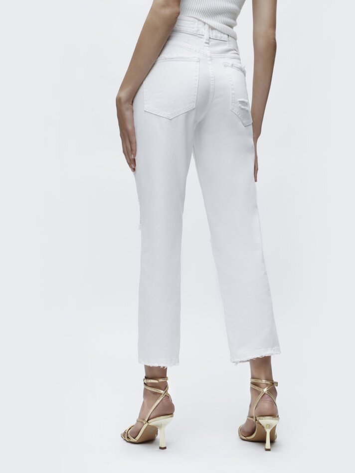 Calça jeans reta com rasgos - Branca