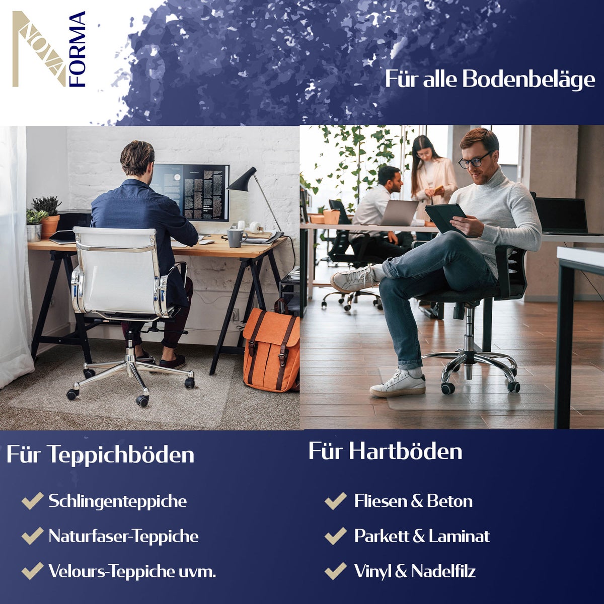 PET ECO-MAT vloerbeschermingsmat - 116x150 cm - tapijt - beschermmat met ankernoppen aan de onderkant als onderlegger voor bureaustoelen