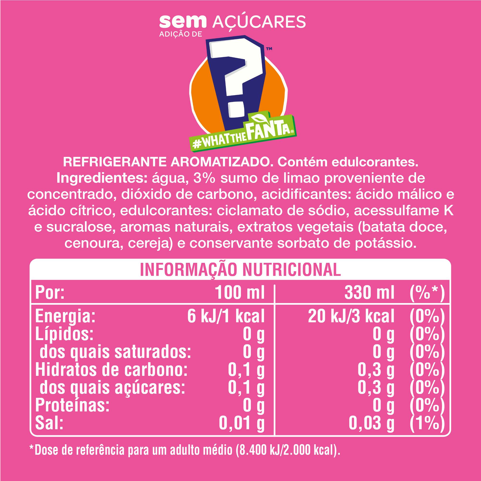 REFRIGERANTE COM GÁS FANTA WTF 2 SEM AÇÚCAR LATA 0.33L