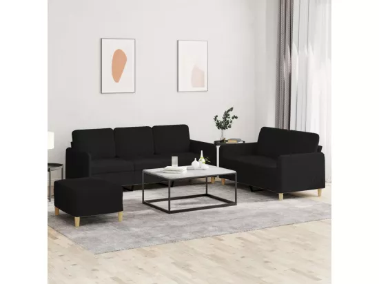 Ensemble de canapés 3 pièces avec coussins Noir Tissu