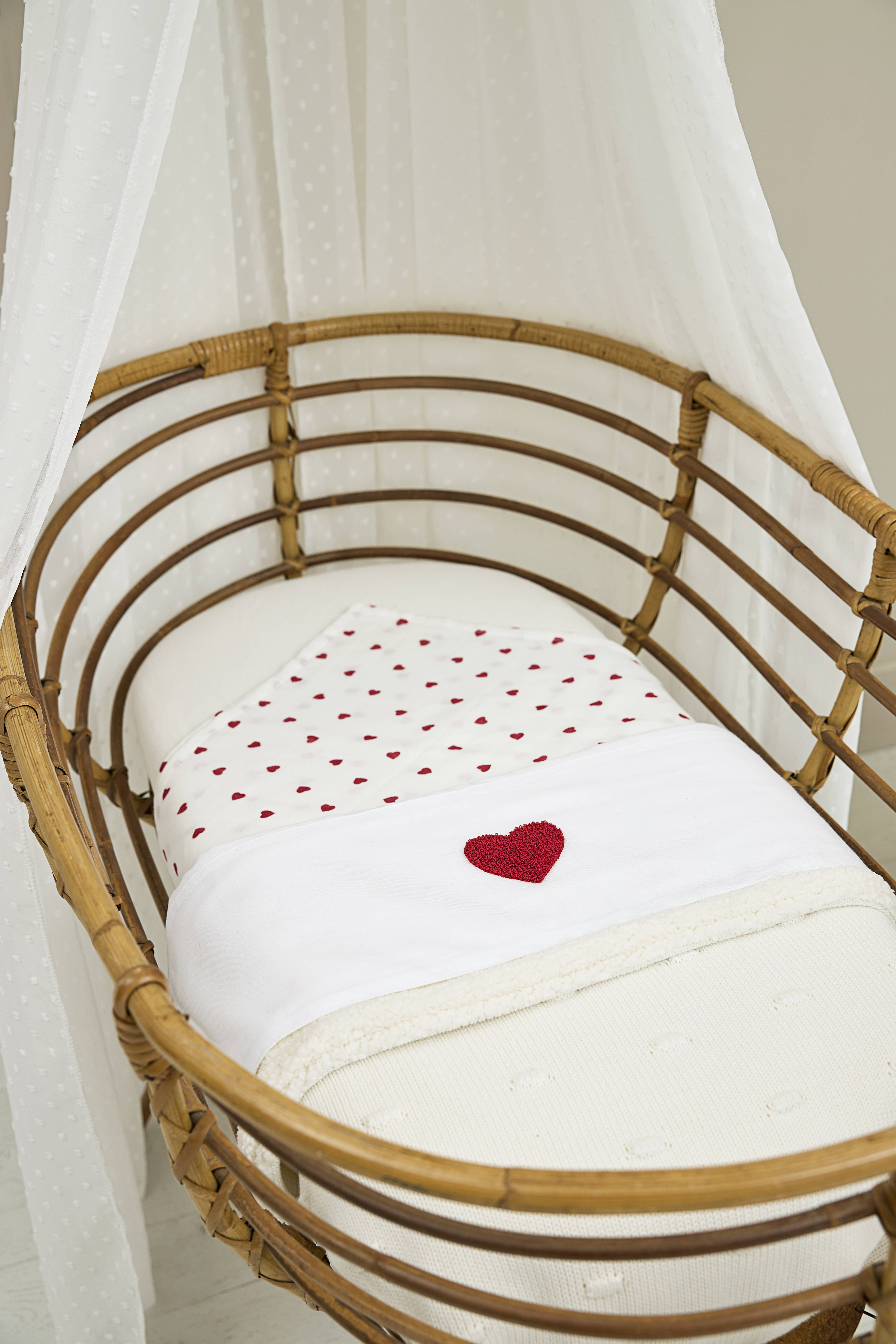 Meyco wieglaken Sweet Heart wit/rood