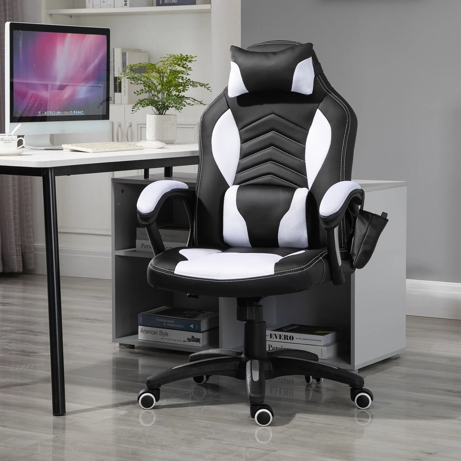 HOMCOM Sportlicher Chefsessel mit Massage- und Wärmefunktion schwarz, weiß