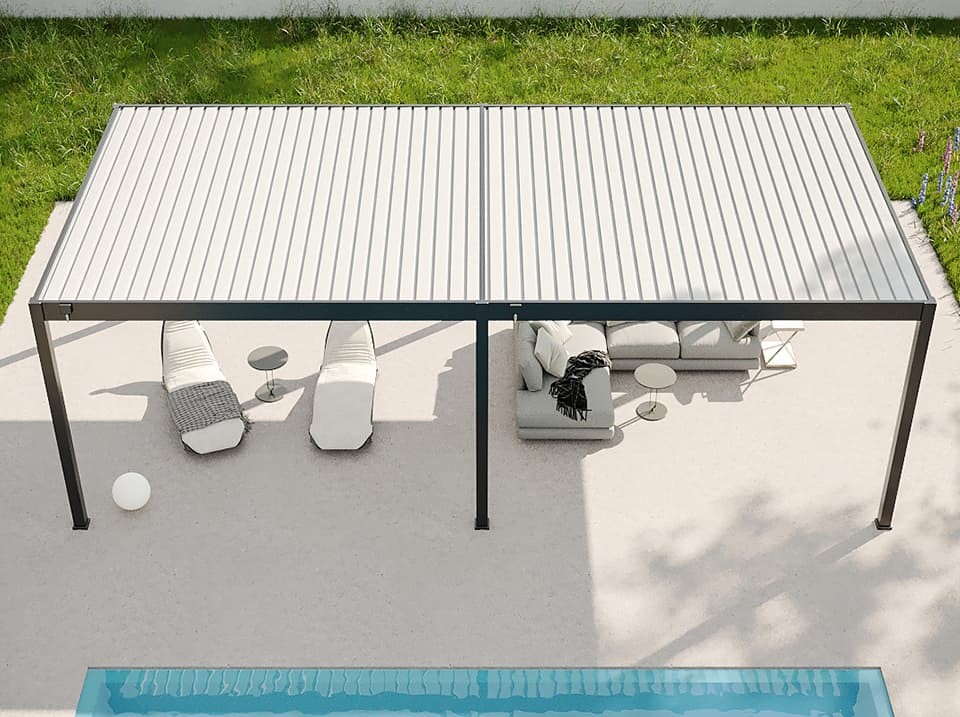 Pergola bioclimatique 4x8 aluminium - eclipse 32 anthracite autoportee - certifié resistant uv - lames inclinables