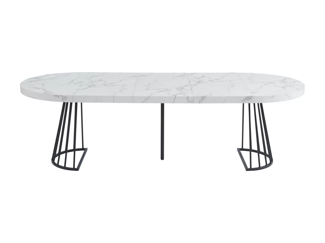 Table à manger extensible 2 à 12 personnes en MDF et acier - Effet marbre blanc et Noir - FIRELA