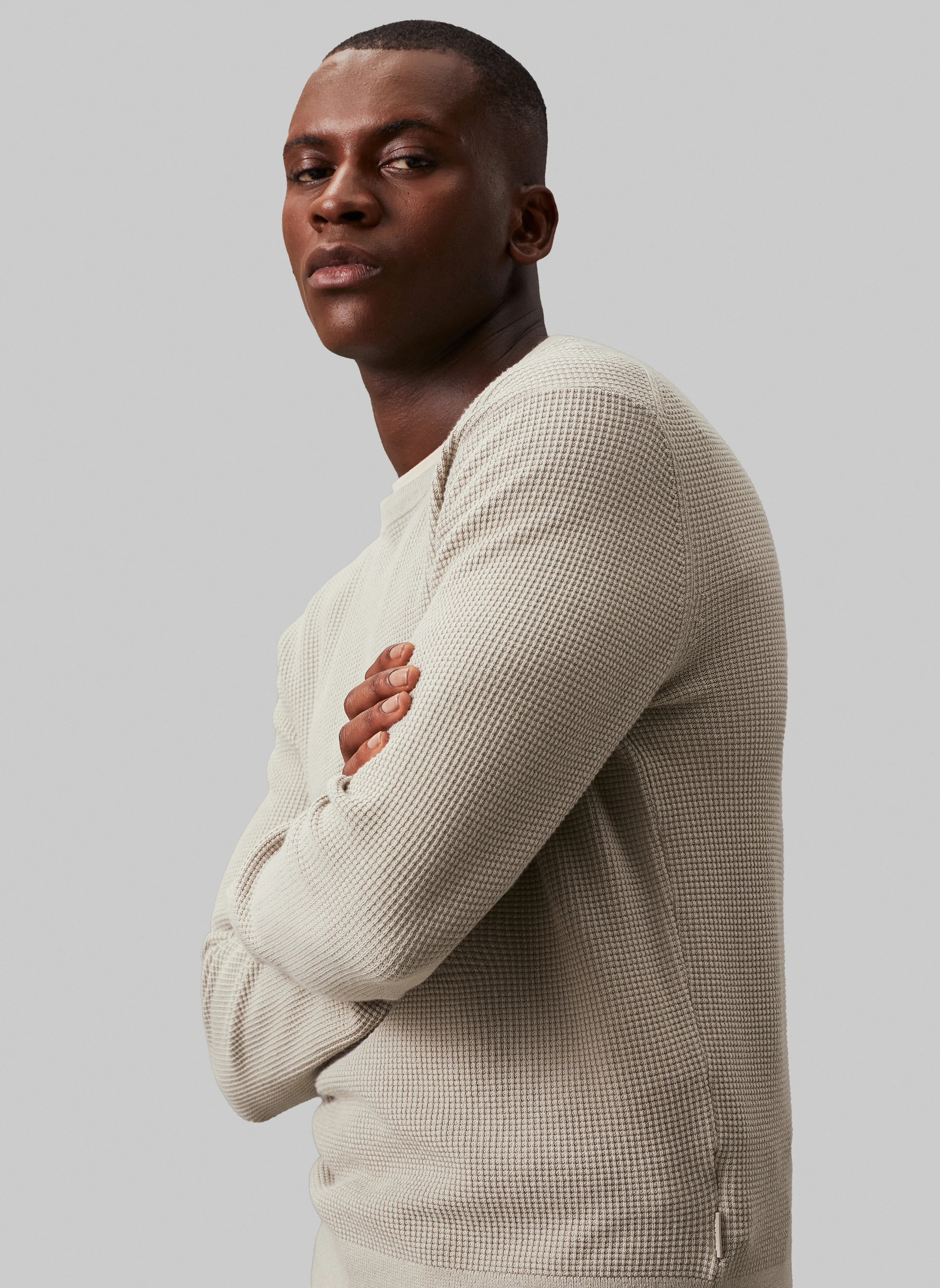 Pull col rond droit en coton mélangé | Gris