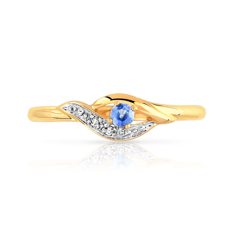 Bague or 375 2 tons saphir et zirconias