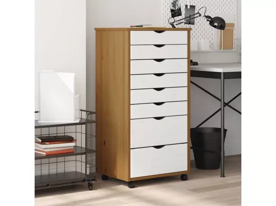 Armoire roulante avec tiroirs MOSS bois de pin marron miel