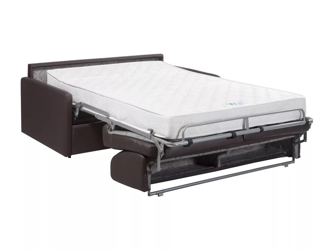 Canapé 3 places convertible express en simili marron - Couchage 140 cm - Matelas 22 cm CALIFE