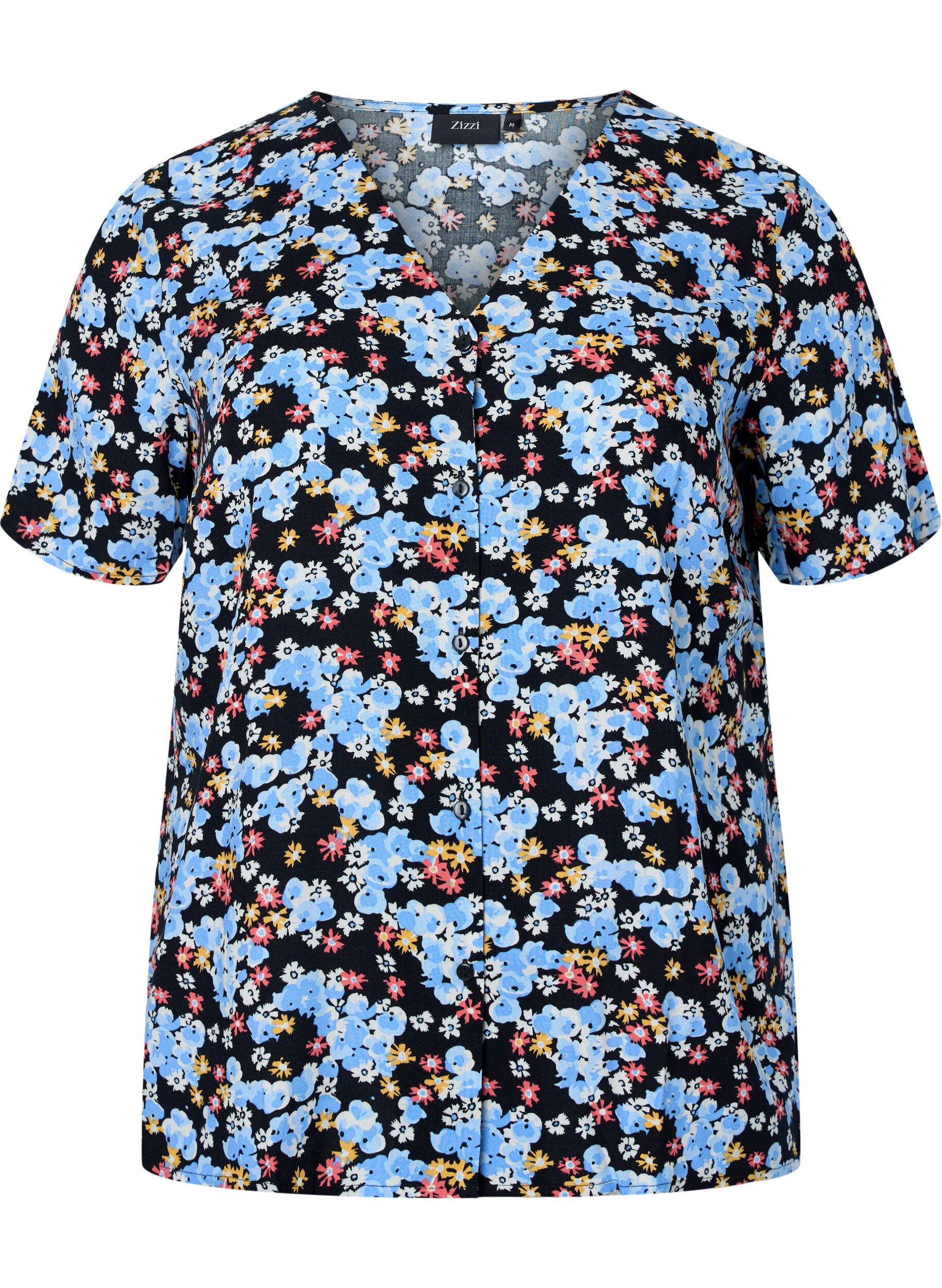 Printet natbluse i viskose